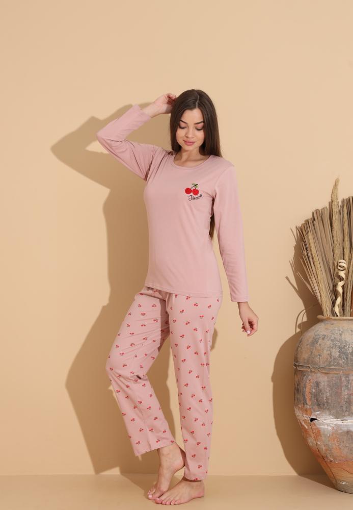 Pijama Dama „Fredom" ,Pantaloni si Maneca Lunga,Culoare Roz Deschis, Engros